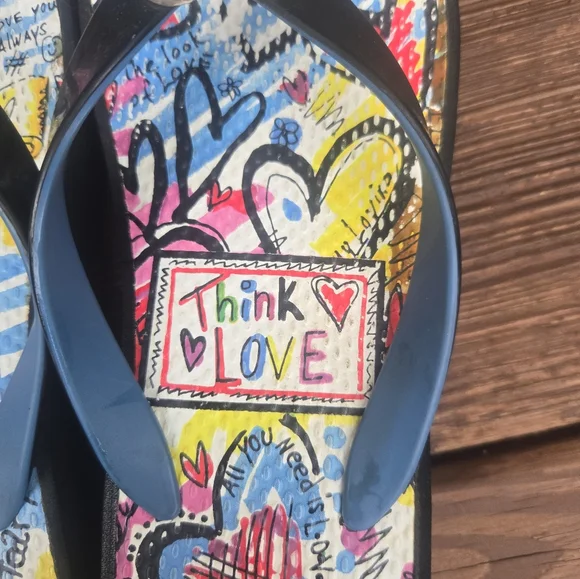 Brighton Multicolor Flip Flops with Black Straps - Picture 3 of 10